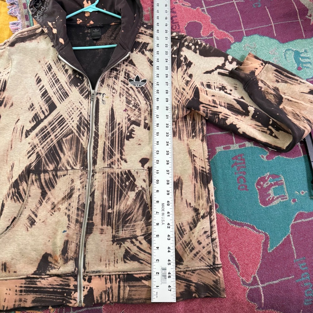 Adidas Originals Mens Bleached Distressed Zip Hoodie Brown Abstract Trefoil L - Picture 7 of 8